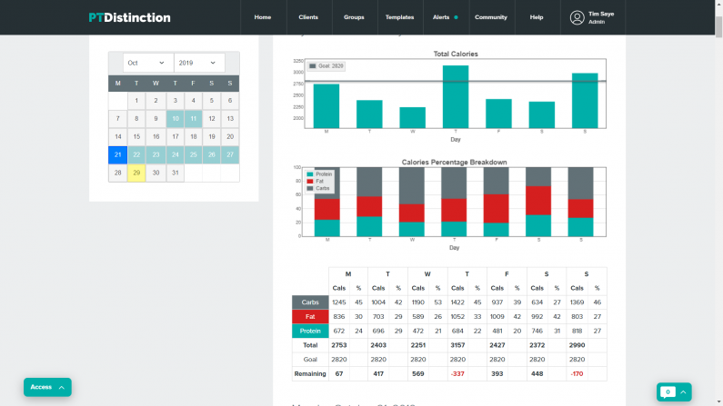 New - Goals included in PT Distinction's My Fitness Pal integration